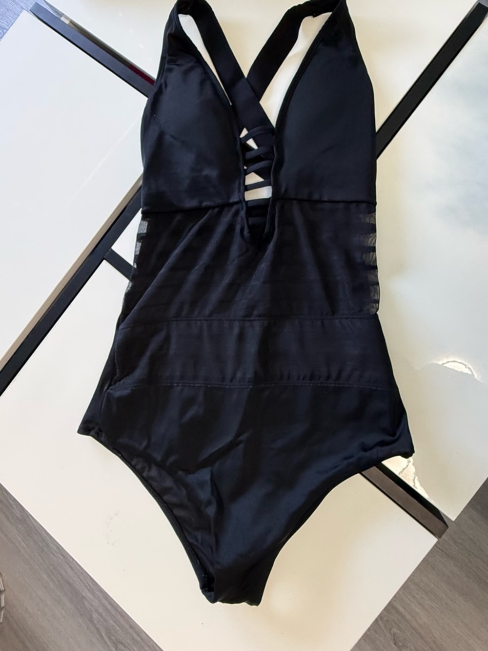 Leonisa "Miracle" Tummy Control Monokini - Sheer Mesh Panels - Black - Picture 3 of 11